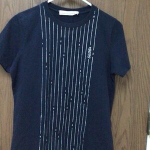 Golden Goose Deluxe Brand Navy navy top blouse silver logo striped, sz S